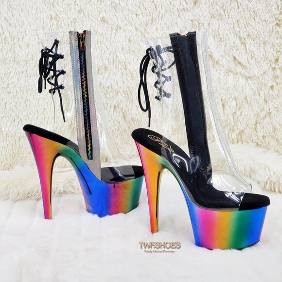 Rainbow Platform High Heel Clear Upper Ankle Boots - Picture 6 of 15